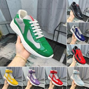 Americas Cup Patent Leather Sneakers Designer Shoes America's Cup Nappa Flat Trainers Roze lichtblauwe mannen Mesh veter High Casual Outdoor Rubber Trainers 36-47