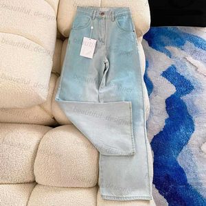 Fashion Designer dames jeans 2024 lente nieuwe high -end dameskleding kleine geurige windgradiënt blauw hoge taille wijd been rechte poot jeans voor vrouwen