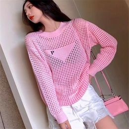Fashion designer women's knits wear Tees with hollow front letter embroidery loose comfortable Tops