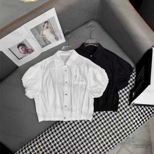 Modeontwerper dames t -shirt lente/zomer nieuwe zoete en schattige stijl flip kraag met eenzame borsten vaste kleur kort veelzijdige shirt met korte mouwen