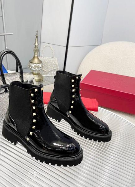 Créateur de mode femmes en peau de mouton en cuir rivet bottines Chelsea bottillons épais léger semelle à crampons hiver bottine fête mariage dame marche