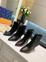 Créateur de mode femmes bottes courtes lettre marron noir talons imprimés en cuir cheville martin chaussures de luxe décontractées chaussures de botte de neige talon avec boîte