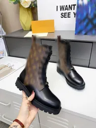 Créateur de mode femmes bottes courtes lettre marron imprimé talon épais cheville en cuir martin chaussures de luxe décontractées pour femmes automne hiver botte de neige avec boîte d'origine