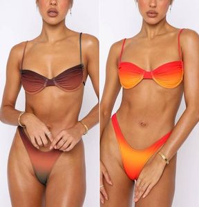Modeontwerper dames top badkleding mini Braziliaans zwempak push omhoog bikini set strings bra strand feest sexy gradiënt baden su2737123