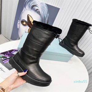 Modeontwerper Women Winter Black Snow Boots With Fur Echt lederen elastische band Knight Classic Outdoor Buitle Knie Booties Slip On Keep Warm Cowboy Plus Size