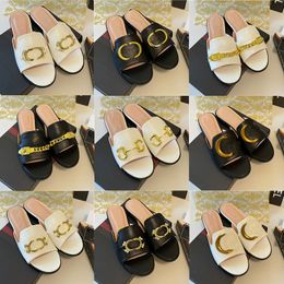 Sandales de créateur de mode pour femmes avec boucle, bout rond, pantoufles en cuir à fond plat, 35-41