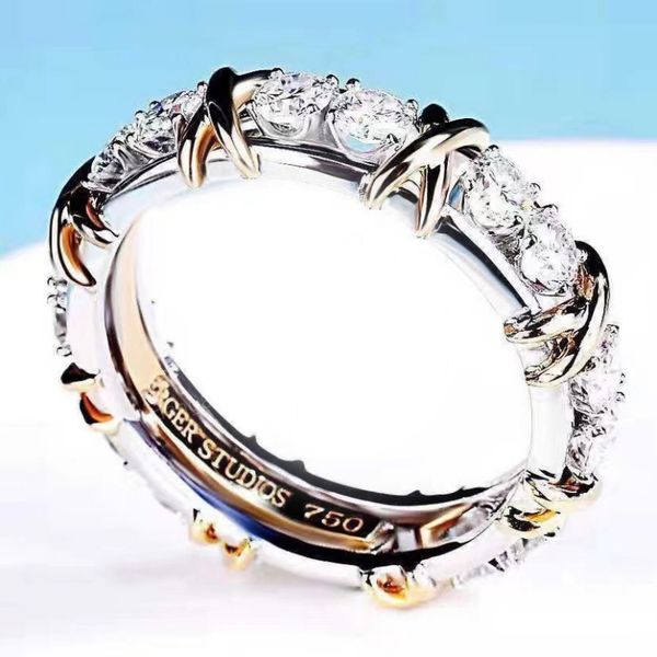 Diseñador de moda en forma de X Anillo de amor de plata de acero inoxidable cruz entre diamantes hombres y mujeres joyería de oro rosa anillo de pareja regalo