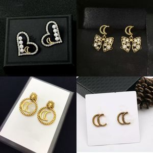 Créateurs de mode 925 boucles d'oreilles pour femmes boucles d'oreilles en argent plaqué cristal 18 carats bijoux pour fête de luxe ont une boucle d'oreille à la mode petite lettre en or