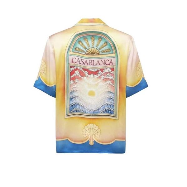 Diseñadores de moda Casablanca camisas de seda para hombre fruta india raqueta de tenis temperamento satén camisa de manga corta playa de verano t214w