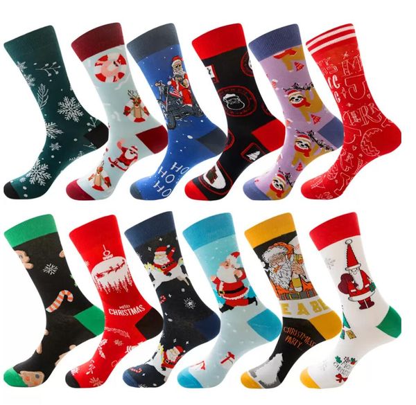 Calcetines navideños de algodón divertidos para hombre calcetines gráficos Santa Claus Elk muñeco de nieve dibujos animados estampado transpirable 2022 2023 Navidad feliz regalo C0718G02