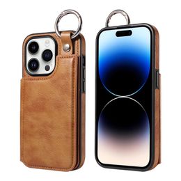 Designers de mode Cuir de luxe Cois de téléphone suspendu anneau de la couverture complète Protection de couverture adaptée à l'iPhone 15Pro Fonction du support de carte iPhone 14