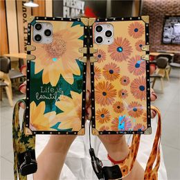 Modeontwerpers Telefoonhaken voor iPhone 13 Pro Max 12 Mini 11 XR XSMAX 7 8 Plus Shell Blue Ray Daisy Flower Cover Case