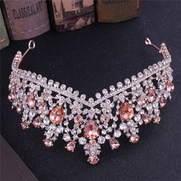 Mode Diadeem Rose Gold Baroque Green Crystal Tiara Crown voor Vrouwen Meisjes Hoofdband Bruids Bruiloft Haar Sieraden Accessoires