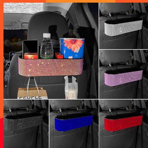 Caja de almacenamiento para asiento trasero de coche con diamantes a la moda, organizador de vasos de agua, soporte de papel tisú, estante para bebidas, accesorios ostentosos para coche para mujer