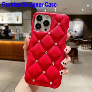 Fashion Diamond Designer lederen kisten voor iPhone 13Promax 14 14Plus 14Pro 12PromAx 11 XR 7 8p Puffer Telefoon hoesje Volledige bescherming Non-slip PC Hard warme mobiele telefoonhoes