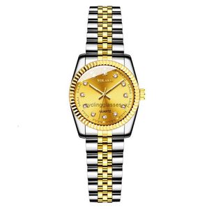 Mode Diamant ingelegd Gold Watch Damesstalen riem niet mechanisch horloge