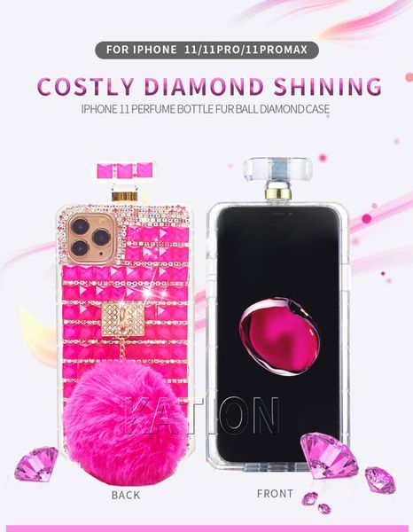 Estuches de botellas de perfume de diamantes de moda con cordón de cadena para Samsung S21ultra S21 NOTE20 NOTE10 S10PLUS S9 A20 Bing Designer Bling Crystal Rhinestone Phone Cover