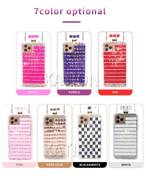 Botella de perfume de diamante de moda Cajas de teléfono adecuadas para LG K51 Stylo 6 5 4 MOTO G stylus Mujeres Bing Rhinestone Aristo5 K31 K40 iPhone 13 Pro Max Contraportada