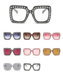 Fashion-Diamond Sun Lunettes Square Colories Shapes Femmes Lunettes de soleil surdimensionnées Retro Top Crystal Trend strass