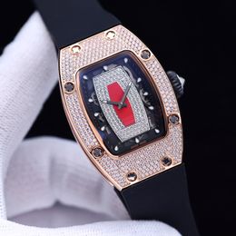 Montres en diamant pour femmes, montre-bracelet mécanique entièrement automatique, bracelet en caoutchouc, miroir saphir, cadeau, 45 31mm