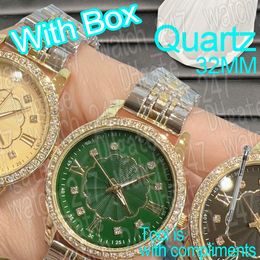 Relojes de diamantes de moda oro rosa para mujer reloj de lujo diseñador relojes de cuarzo fecha 32 mm reloj de pulsera reloj de mujer regalos para mujer montre de luxe relojmujer con caja