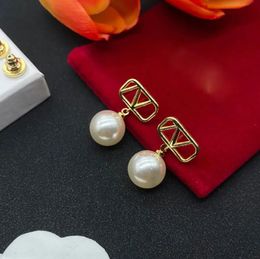 Fashion Diaond Stud Earring Pearl -oorbellen Goud vergulde oordingen Sier Women Hoop oorbellen Wedding Sieraden Brincos met doos G5 31