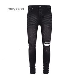 Mode noodlijdende designer jeans heren paarse Amerikaanse high street zwarte jean broek amiiris b0eg