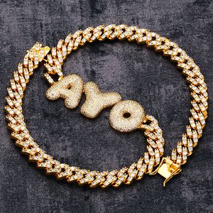 Mode bricolage nom personnalisé lettre collier plaqué or complet CZ glace sur lettres pendentif collier pour hommes femmes avec chaîne cubaine de 12 mm 20 pouces