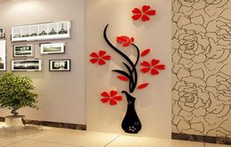 Fashion DIY Home Decor 3D Vase Flower Tree Crystal Arcylic Wall Stickers Art Decal9740970