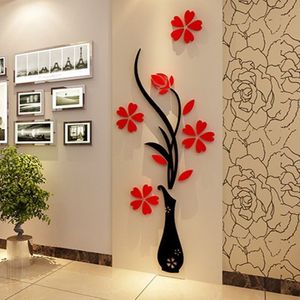 Mode décoration bricolage 3D Vase fleur arbre cristal acrylique Stickers muraux Art Decal205J