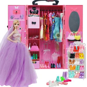 Mode Poppenhuis Meubels 67 ItemsSet 1x Garderobe 1 Schoenenrek 65 Accessoires Poppen Kleding Jurk voor Pop 240223