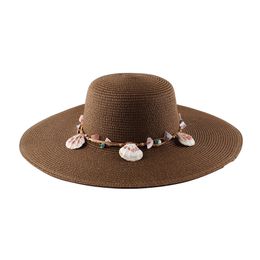 Chapeau de paille en forme de dôme pour femmes, coquilles de différentes formes enfilées par corde, chapeau de soleil élégant, Panama pour fête, HCS108