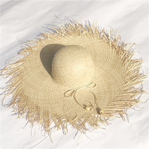 Fashion Dome Top strandhoeden voor vrouwen 20 cm Oversized raffia hoed dames grote zomer stroming zon hoeden groothandel dropshipping y200714