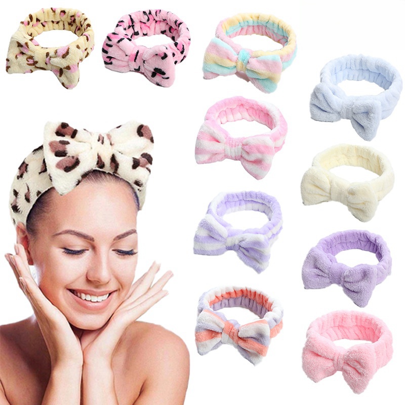 Fashion Dot Printed Plush Bow Headbands Wash Face soft Hairband Makeup Headwrap Turban Elastic Headband Hair Accessories