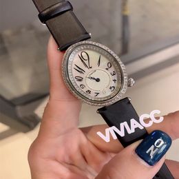 Mode Double CZ Diamond Pearl Pearl Watch Lady Quartz Digital Clock Dames Roestvrij staal Geometrische ovale horloges 36 mm 288m