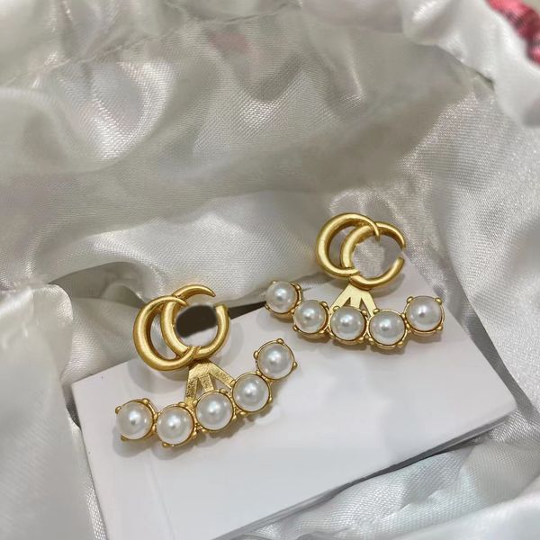 Mode Double G lettre perle boucles d'oreilles aretes orecchini or 18 carats 925 argent aiguille marque Designer boucles d'oreilles pour les femmes fête mariage anniversaire cadeaux bijoux