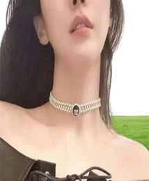 Fashion Double Pearl Diamond Necklace Fashion High Grade Atmosphere Letters Clavicle Chain Choker Chain2735531