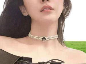 Fashion Double Pearl Diamond Necklace Fashion High Grade Atmosfeer Letters Clavicle Chain Choker Chain8250169