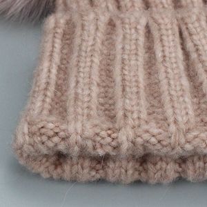 Mode-Double poms melon beanie femme automne et hiver tricot Skull Caps renard boule laine chapeau épais chaud Beanie gros tête chapeau