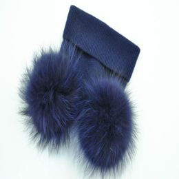 Fashion-Double Real Fur Pom Pom Hat Femmes Capes hiver