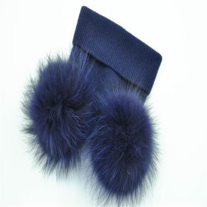 Mode-Dubbele Echt Bont Pom Pom Hoed Vrouwen Winter Caps Gebreide Wollen Hoeden Skullies Mutsen GFemale Natuurlijke Twee Bont PomPom Beanie Hat285N