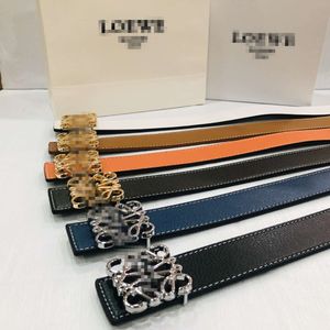 Fashion Double face Lycye Grain Loewe Belt Luxury Men Femmes Designer Belt Largeur de 3,8 cm Gold Silver Smoot Backle Cuir avec boîte