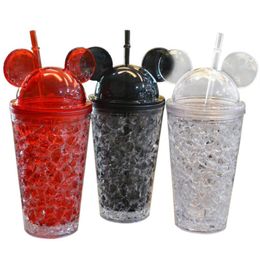 Fashion Double Straw Ice Boles de dibujos animados Grandes orejas lindas bebidas frías de verano de plástico Jugo de leche helado Café Drinkware231u