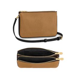 Mode dubbele zip pochette kettingtas dubbele rits pocket damesontwerper luxe handtas monogrammen canvas verwijderbare zipper 283s