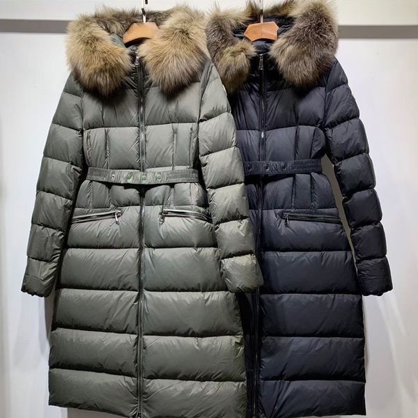 Mode doudoune manteau femmes veste d'hiver véritable col de cheveux de raton laveur à capuche en plein air manteaux chauds et coupe-vent