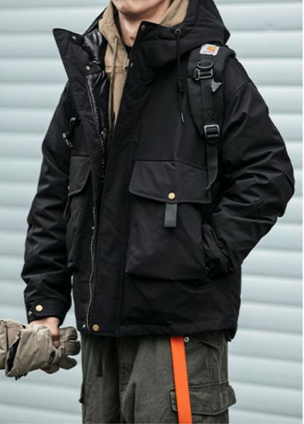 Ropa de trabajo Retro japonesa de invierno para hombre, Chaqueta de algodón cálida y fría con capucha, abrigo holgado blanco de marca Chaoshi