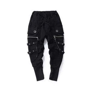 Mode cordon de haute qualité Joggers noir pantalons de survêtement ruban Hip Hop hommes streetwear pantalons décontractés Cross-pants 201128