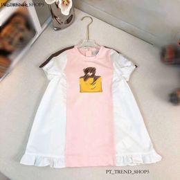 Modejurk voor meisje multi-kleuren stiksels ontwerp kinderen jurk maat 80-140 cm korte mouw ronde nek kind rok Oct05 a59 a40