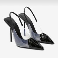 Chaussures habillées sexy pour les femmes Boîte brevet en cuir épissant TPU transparent tpu talon sandale de sandales de 10 cm