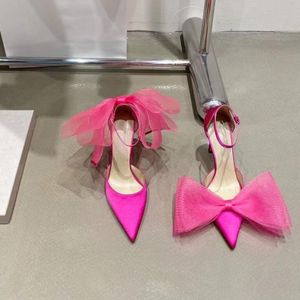 Zapatos de vestir a la moda, zapatos de tacón, correa de tobillo rosa fuerte, tacón alto de aguja, punta de los pies, tacón de verano, Averly, calzado de fábrica para mujer